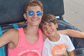 Staffer and camper after go karts | summer camp jobs in New Jersey